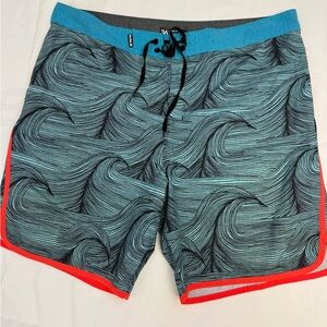 Men's Hurley Blue Wave Pattern Swim Shorts